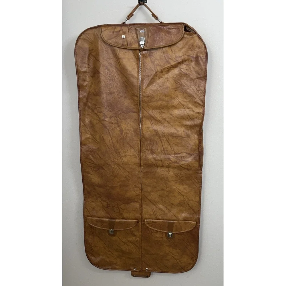 Vintage AMERICAN TOURISTER Luggage Garment Suit Bag Faux Brown Leather
